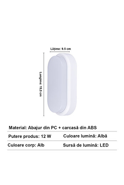 LEDIGANT Aplice LED 12W Oval pentru Exterior, 6500K, Alb