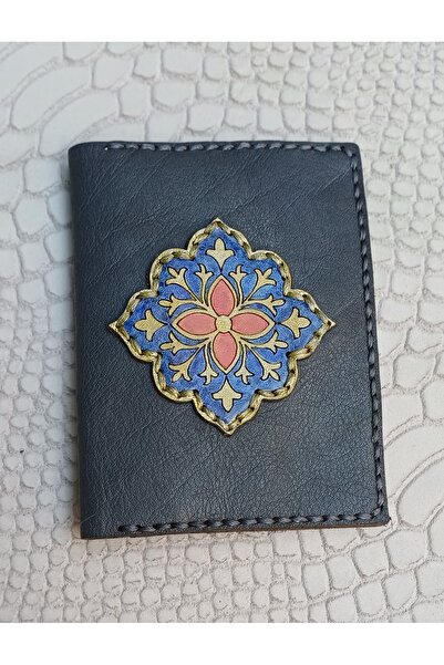 Durush Collection Design Real Leather Anthracite Hand Embroidered Card Holder