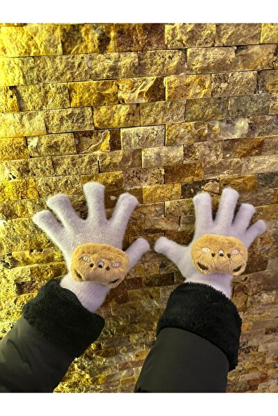 sema aksesuar 2-8 Yaş Çocuk Ayıcık Figürlü Kışlık Eldiven