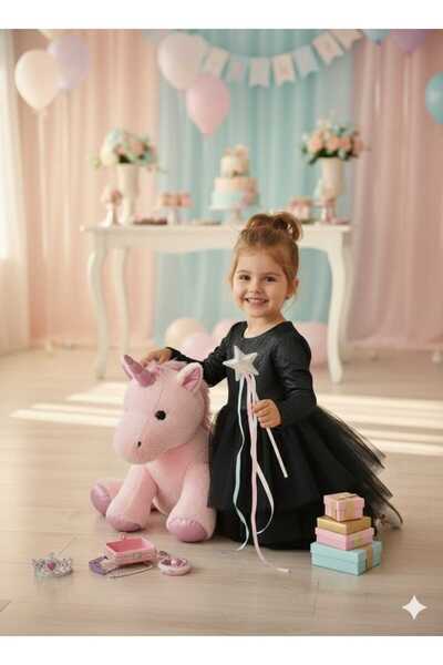 penu baby kids Rochie pentru fetiță cu mânecă lungă, căptușită cu țesătură din jerseu strălucitor, cu fustă neagră din tul cu 3 straturi