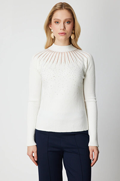 ON TRİKO Önü Taşlı Dik Yaka Triko Kazak 60388-26k