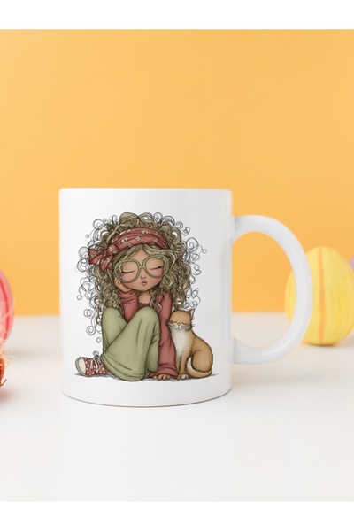 IŞILAY PROMOSYON فتاة غريبة مع قطة كوب بارداك موديل 11