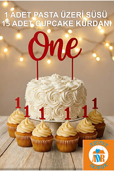 Atölye Doruk Kirmizo 1St Birthday Cake Decoration - One Cake Lettering - Numb...