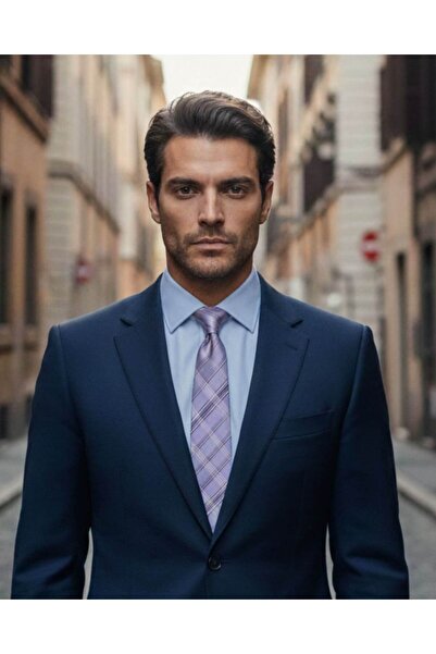 1001 Kravat Plaid Patterned Lilac Tie - 8 cm Width