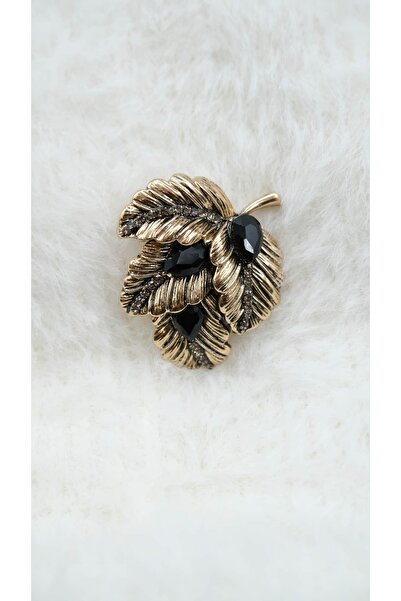 Jerie Gold Taş Detay Yaprak Figür Broş