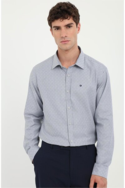 Dufy Men's Slim Fit Long Sleeve Blue Shirt