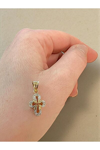 14 Ayar altın Zircon taşlı Haç kolye ucu