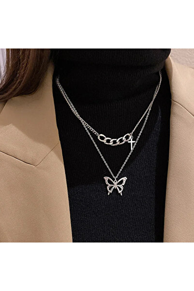 GlaMLo Accessories Set of 2 Silver Chains – Butterfly and Thick Links