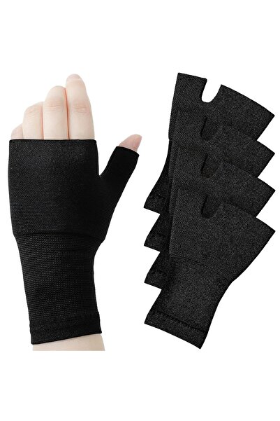 KASTWAVE 4 PCS Wrist Thumb Support Sleeve Fingerless Compression Gloves (Blac...
