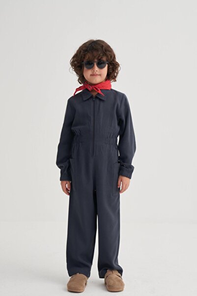Cigit TENCEL™ Jumpsuit with Front Zipper, 2-7 Years Old, Navy Blue