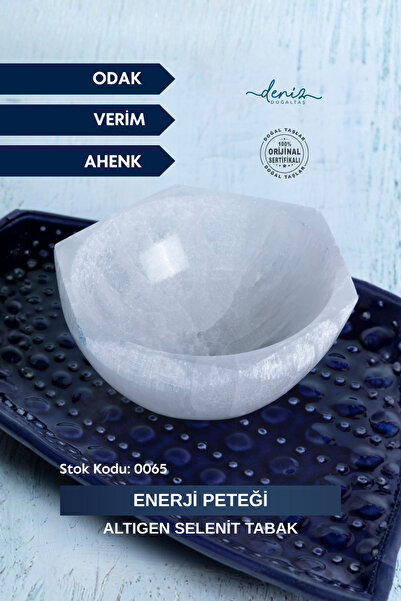 Deniz Doğal Taş Sertifikalı Selenit Enerji Peteği Altıgen Tabak S.K: 0065