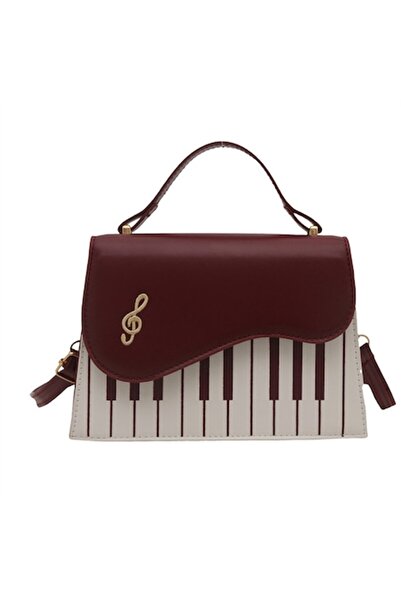 OEM Women's Handbag Piano Design, Faux Leather, Dark Red