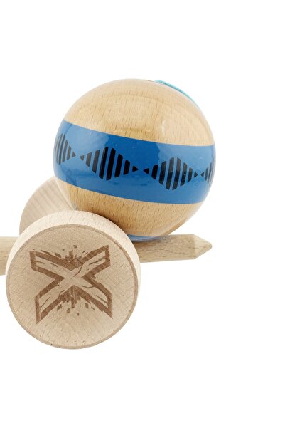 OEM Kendama originala profesionala lemn, cupe mari King Size V3, super sticky, 18 cm, albastru/maro