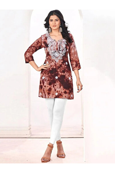 MYSMAR Brown Viscous Rayon Salwar & Kameez Set - FFT1720 | Brown