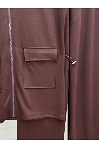 BENAHOLL Delelle Beli Tünelli Double Pocket Turtleneck Vest Set Set-Mf669 Coffee