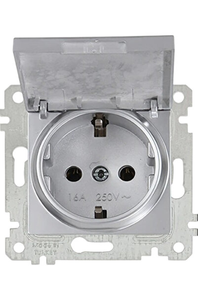 Mutlusan RİTA MEK TUŞ KAPAKLI TOPRAKLI PRİZ İNOX