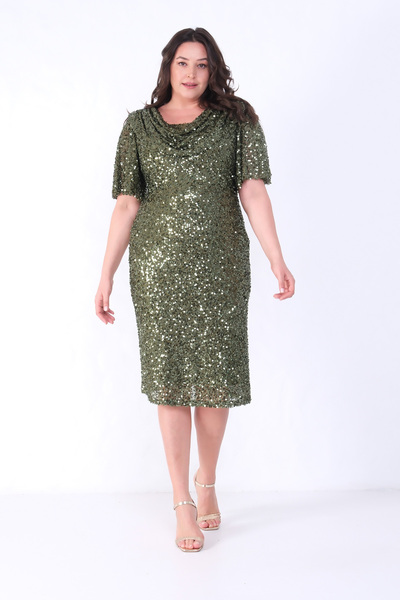 Lafaba Γυναικείο βραδινό φόρεμα με παγιέτες με γιακά χακί ντεγκάζε σε μεγάλο μέγεθος