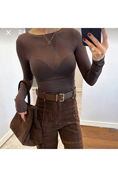 YEK&BİR Transparent Fabric Boat Neck Long Sleeve Blouse