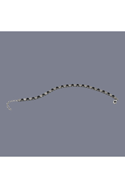 Velvet 925 silver bracelet with honeycomb pattern and white-black zirconia stones