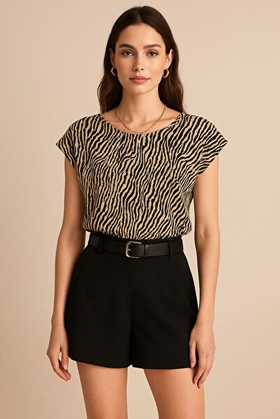 Rich Women's Brown Zebra Patterned Blouse