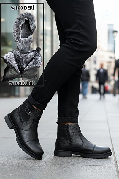 BIG KING Genuine Leather Men's Boots with Fur Inside and Zipper