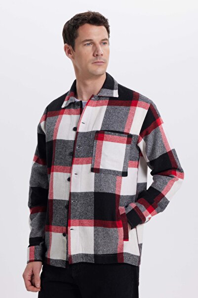 Tudors Men's Relax Fit Relaxed Fit Sports Collar Checked Flotale Pocket Winter Shirt