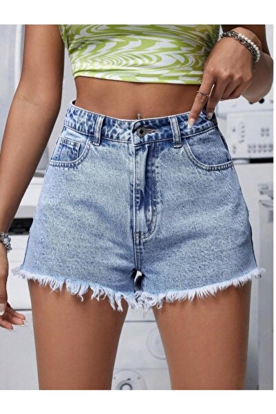 Marlix Jeans Kadın Yüksek Bel Püsküllü Denim Kot Şort