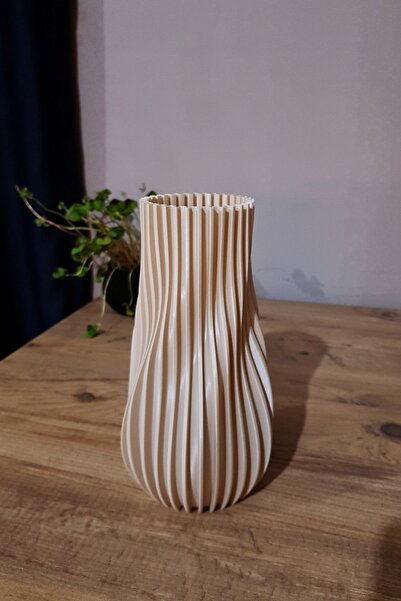 3D Modern Tasarım Dekoratif Bej Vazo – Seramik Görünümlü Salon & Masa Üstü Ev Aksesuarı