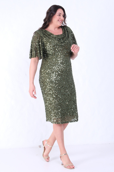 Lafaba Γυναικείο βραδινό φόρεμα με παγιέτες με γιακά χακί ντεγκάζε σε μεγάλο μέγεθος