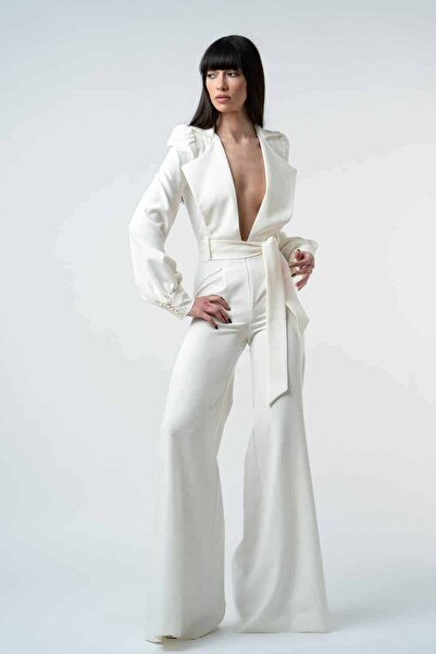 Monarh Design White deep-neck jumpsuit - M