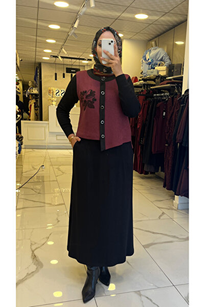 Vosse Moda İlgi Bordo Nakış İşlemeli Etekli Takım