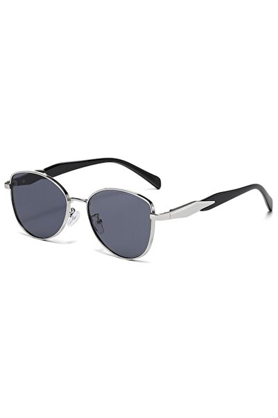 OEM Sunglasses, UV400 protection, black cat-eye lenses, silver metal frame, a...
