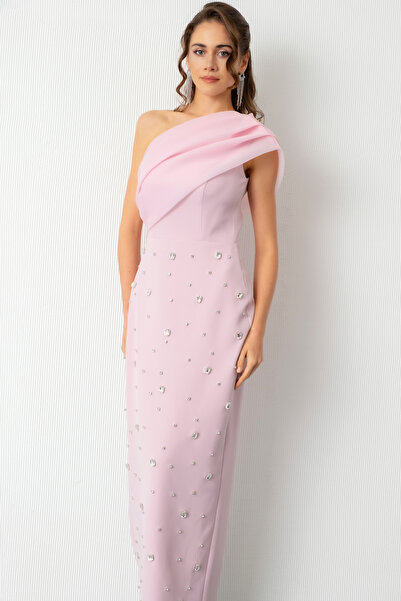 Lafaba Women's Powder One-Shoulder Stone Promise Engagement Wedding Evening Dress