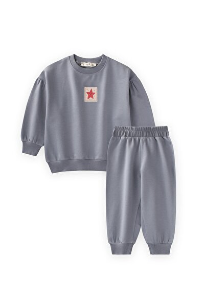 Cigit Label Detailed Sweatshirt Set 1-7 Years Mint Green