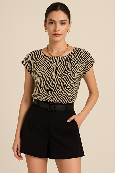 Rich Women's Brown Zebra Patterned Blouse