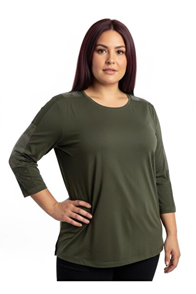 Orly More Stone Detailed Plus Size Viscose Fabric Long Sleeve Mother Blouse