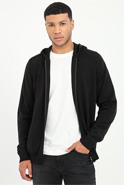 Dufy Erkek Slim Fit Kapüşonlu Siyah Triko