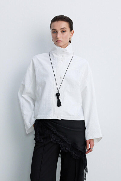 BE BLUE Black Satin Shawl with Lace Details