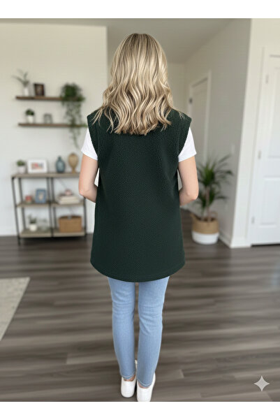 TUBA TOPTAŞ Teddy Fabric Zippered Plush Vest with Pockets Soft Textured Thick Women's Vest