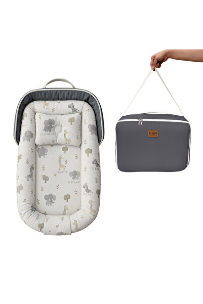 ngn collection Baby Nest with Bag + 4-Layer Muslin Blanket Portable Mother's Side Bed Newborn Gray Nest