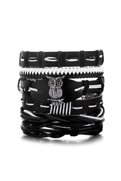 OEM Set de brățări din piele naturală cu pandantiv bufniță, reglabile, unisex...