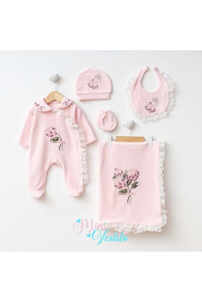 MiniVestito Fırfırella Lora Hat and Blanket Set, 100% Cotton Velvet, Set of 5