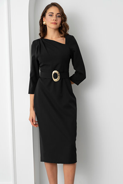 Lafaba Rochie midi de petrecere cu detaliu curea neagră pentru femei