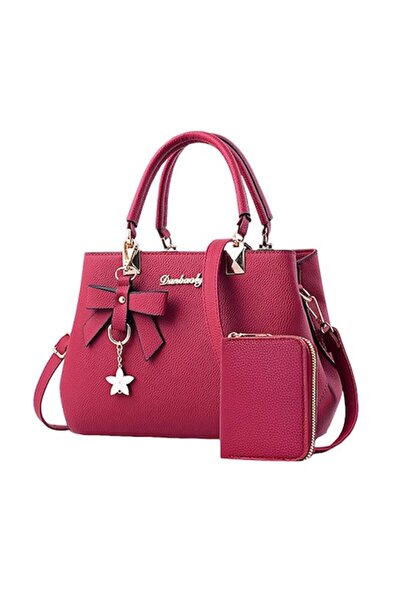 OEM Set geantă de damă cu portofel și pandantiv cu floare, 2 piese, piele eco...