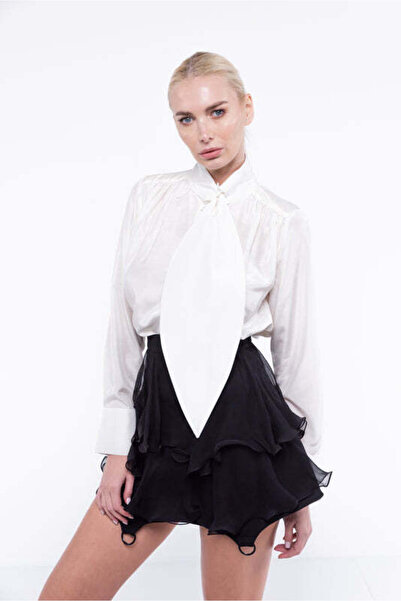 Monarh Design White silk shantung shirt with oversized scarf