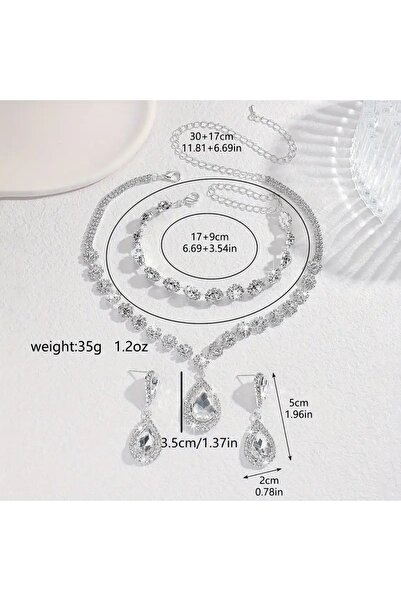 shopidik Daisy/Flower Motif Zircon Bridal Jewelry Set (Necklace, Earrings, Bracelet)