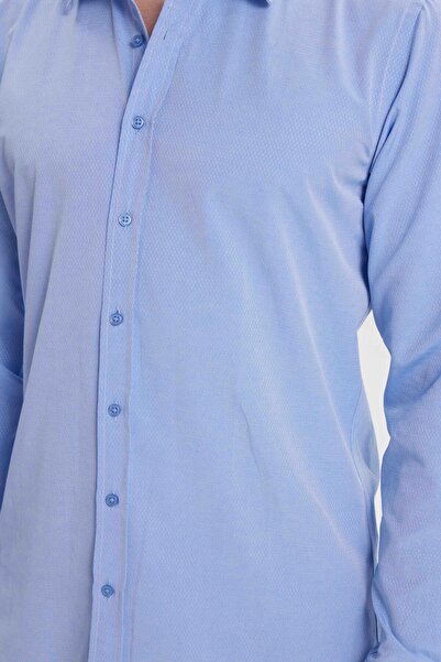 Tudors Men's modern fit slim cut cotton easy iron dobby blue shirt