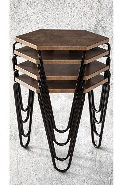 Veys Sehpa SİYAH AYAKLI - STATİK 4 LÜ PİRAMİT ZİGON SEHPA - kozmoz