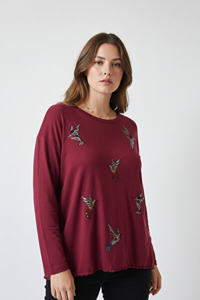 Elisho Parlak Taşlı Viskon Uzun Kollu Kadın Bluz