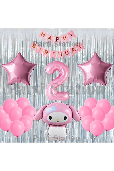 Parti Station Kuromi My Melody Concept 2Nd Birthday Balloon Set with Pink Num...